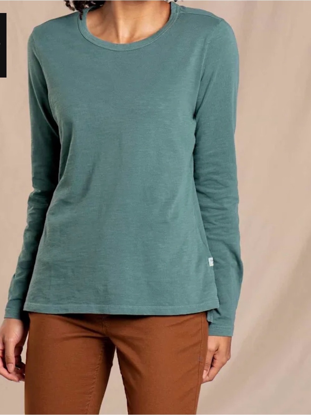 Toad&Co Women's Long-Sleeve organic cotton Crew Tee in Teal Green Size medium